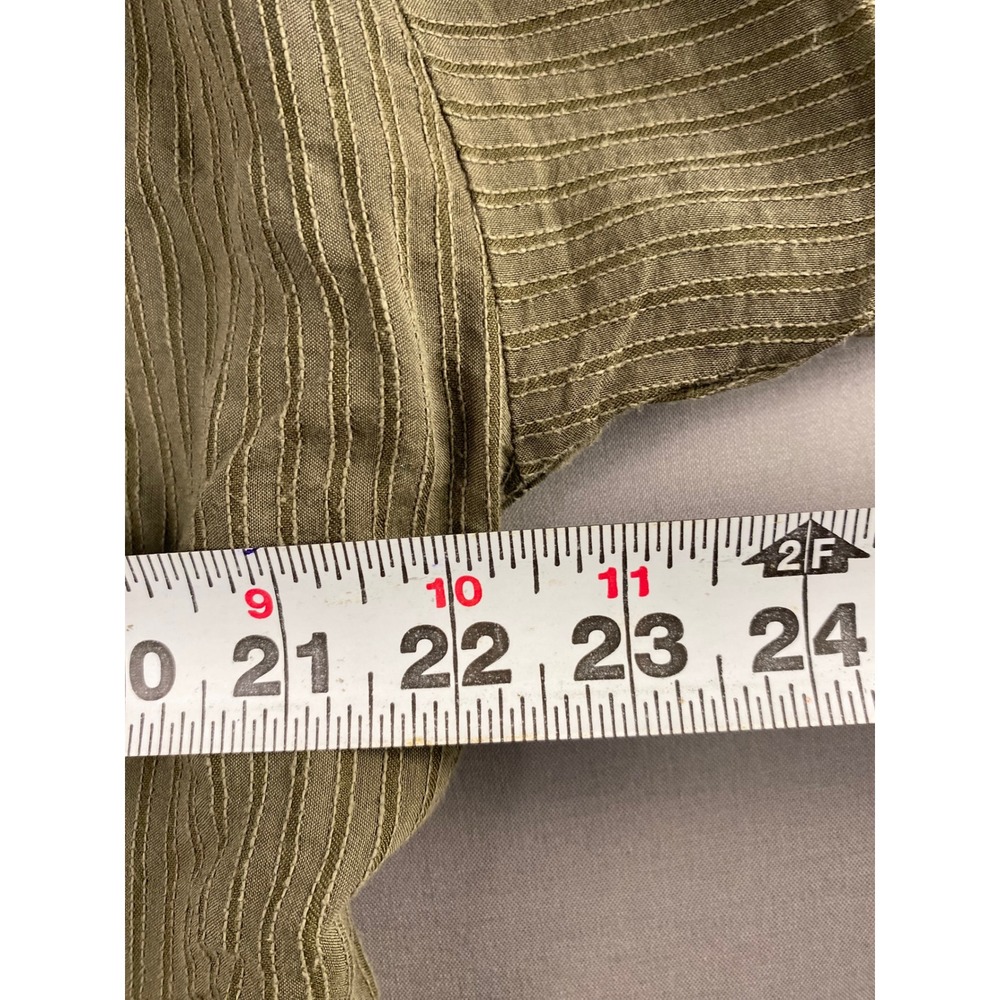 LOFT Olive Green Striped V-Neck Button Front Blouse Long Sleeve Cropped Top S - Picture 4 of 6